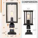 Beionxii Outdoor Post Lights, Dusk to Dawn Large Lamp Post Light Fixture Pier Mount Lantern with Square Base, Black Cast Aluminum w/Clear Cylinder Glass (20" x 7") - A291P-1PK/BS