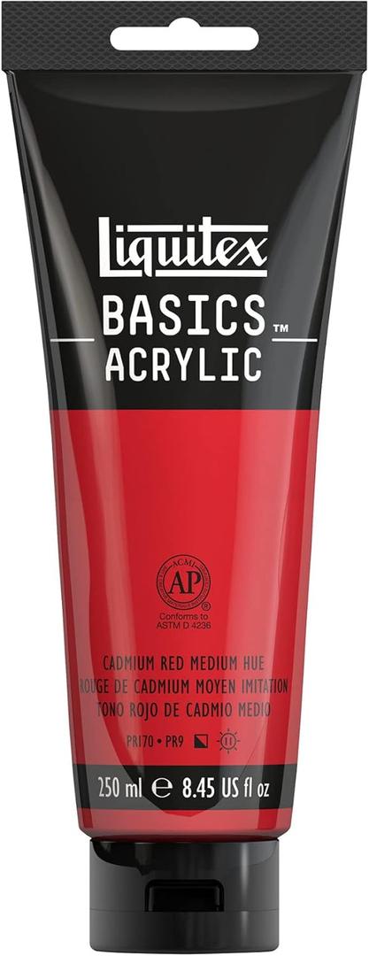 Liquitex BASICS Acrylic Paint, 250ml (8.5-oz) Tube, Cadmium Red Medium Hue