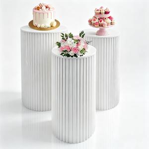3Pcs White Metal Pleated Cylinder Pedestal Stand cake cylinder stands
Heavy Duty, Metal pillars for Party Dinner Wedding Birthday Decor 23.6''(L) 21.65"(M) 19.69"(S)