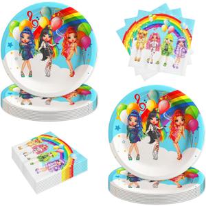 40pck Rainbow High Dolls Party Supplies include 20 plates, 20 napkins for the High Dolls birthday party decoration