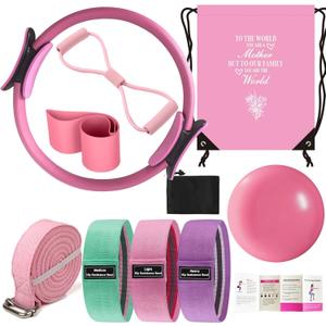 Pilates Essentials Kit for Women - Better Yoga Pilates Kit for Home Workouts with Pilates Ring and Ball Set, Booty Bands, Figure 8 Resistance Band, Yoga Bands for Stretching (Pink for Mother)