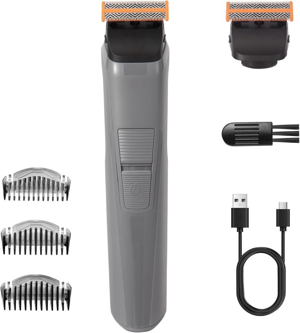 Body Hair Trimmer for Men, Body Trimmer for Beard Sideburns Necklines Precision Trimming, Groin Ball Trimmer for Pubic Hair, Rechargeable Groomer, Shaver with USB-C, Replaceable Heads
