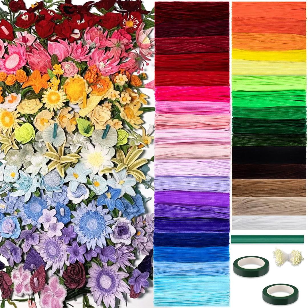 Peryiter 3600 Pcs 12 Inch Craft Pipe Cleaners Fluffy Chenille Stems Bulk with 50 Flower Stems 4 Tape and 350 Stamens for DIY Art Projects Creative Gift Wrapping Party Decorations (36 Colors)