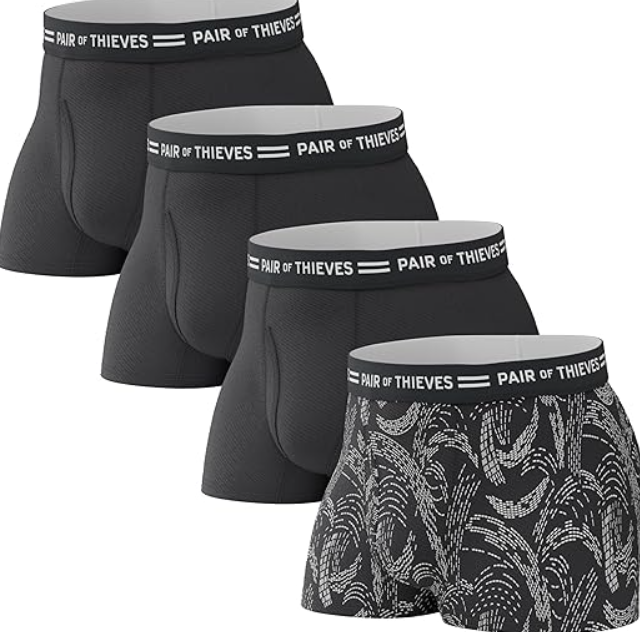 Pair of Thieves Every Day Kit Soft Cotton Trunks for Men Pack (4 Pack), Black/Grey, Medium