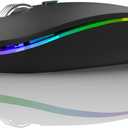 TENMOS Wireless Bluetooth Mouse, LED Slim (Bluetooth 5.1/5.0 + USB) 2.4GHz Rechargeable Silent Bluetooth Wireless Mouse with Type C Adapter for Laptop/MacBook/iPad OS 13 and Above (Matte Black)