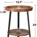 Gadroad Round End Table with Storage Shelf, 2 Tier Farmhouse Side Table Nightstand for Living Room, Bedroom, Wood Tabletop & Black Metal Frame, Brown 15.7 * 15.7 * 23.0inches