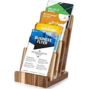 4 Tier Acacia Wood Brochure Display Stand 6 x 9 inch Brochure Holder Pamphlet Display Stand for 5.5 x 8.5 inch 5 x 7 inch Booklets Menus Postcard Holder Multi Purpose Organizer