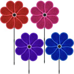 4PCS 11.4" W x 28" H Reflective Pinwheels Sparkly Lawn Wind Spinners Colorful Rainbow Windmill for Garden Decoration Bird Devices Deterrent to Scare Birds Away (Multicolor-2 Four Colors)