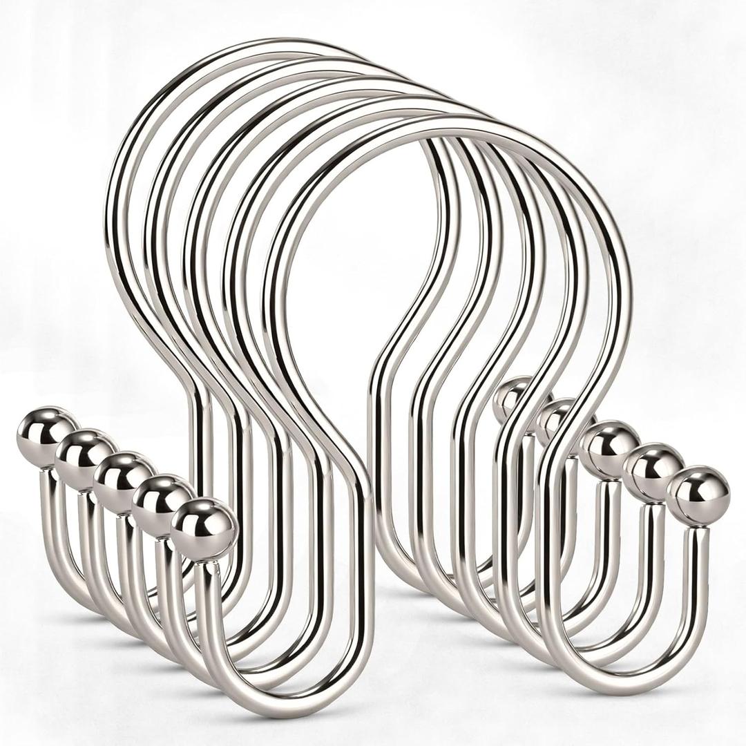 Goowin Shower Curtain Hooks, 12 Pcs Shower Curtain Rings, Stainless Steel Shower Curtain Hangers, Metal Shower Curtain Hooks Rings Rust Proof, Minimalist Shower Hooks for Shower Curtain, Nickel (Minimalism)