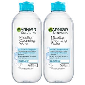 Garnier Micellar Water for Waterproof Makeup, Hydrating Facial Cleanser & Makeup Remover, Suitable for Sensitive Skin, Vegan, Cruelty Free, 13.5 Fl Oz (400mL), 2 Count
