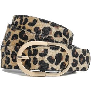 Womens Leather Waist Belts for Jeans Pants with Gold Buckle Leopard Medium