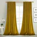 Roslynwood Luxury Soft Olive Yellow Velvet Curtains 84 inches Long Back Tab Thermal Insulated Blackout Window Drapes for Living Room/Bedroom/Dining Room, W52 x L84, 2 Panels