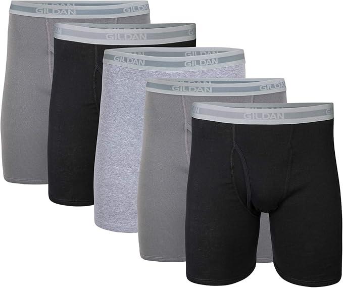 Gildan Men's Underwear Covered Waistband Boxer Briefs, Multipack, Black (5Pack), Medium