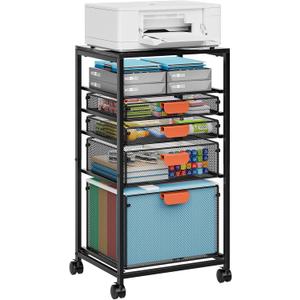 Marbrasse Rolling File Cart with 4 Storage Drawers, Mobile File Cabinet on Lockable Wheels, Hanging Filing Cabinet Organize, Under Desk Utility Cart for Home Office
