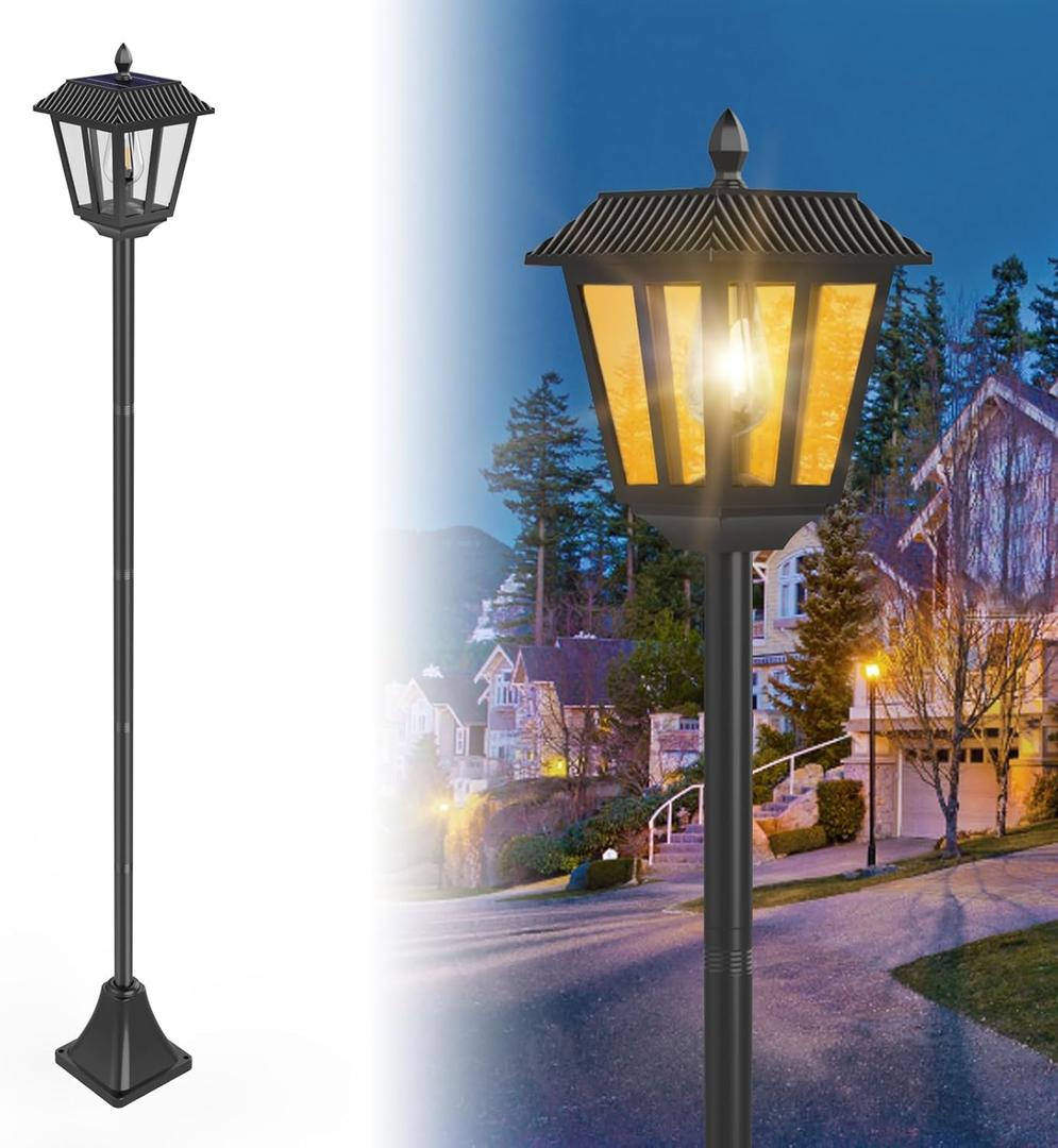 A.bigwhale 67" Solar Lamp Post Lights Outdoor Post Lights Waterproof Vintage Street Lights for Garden, Lawn, Pathway, Driveway, Front/Back Door