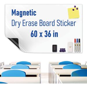 Magnetic Whiteboard Sticker - Adhesive Backing 60" x 36" Dry Erase Board for Wall Whiteboard Contact Paper for Office Home Include Starter Kit
