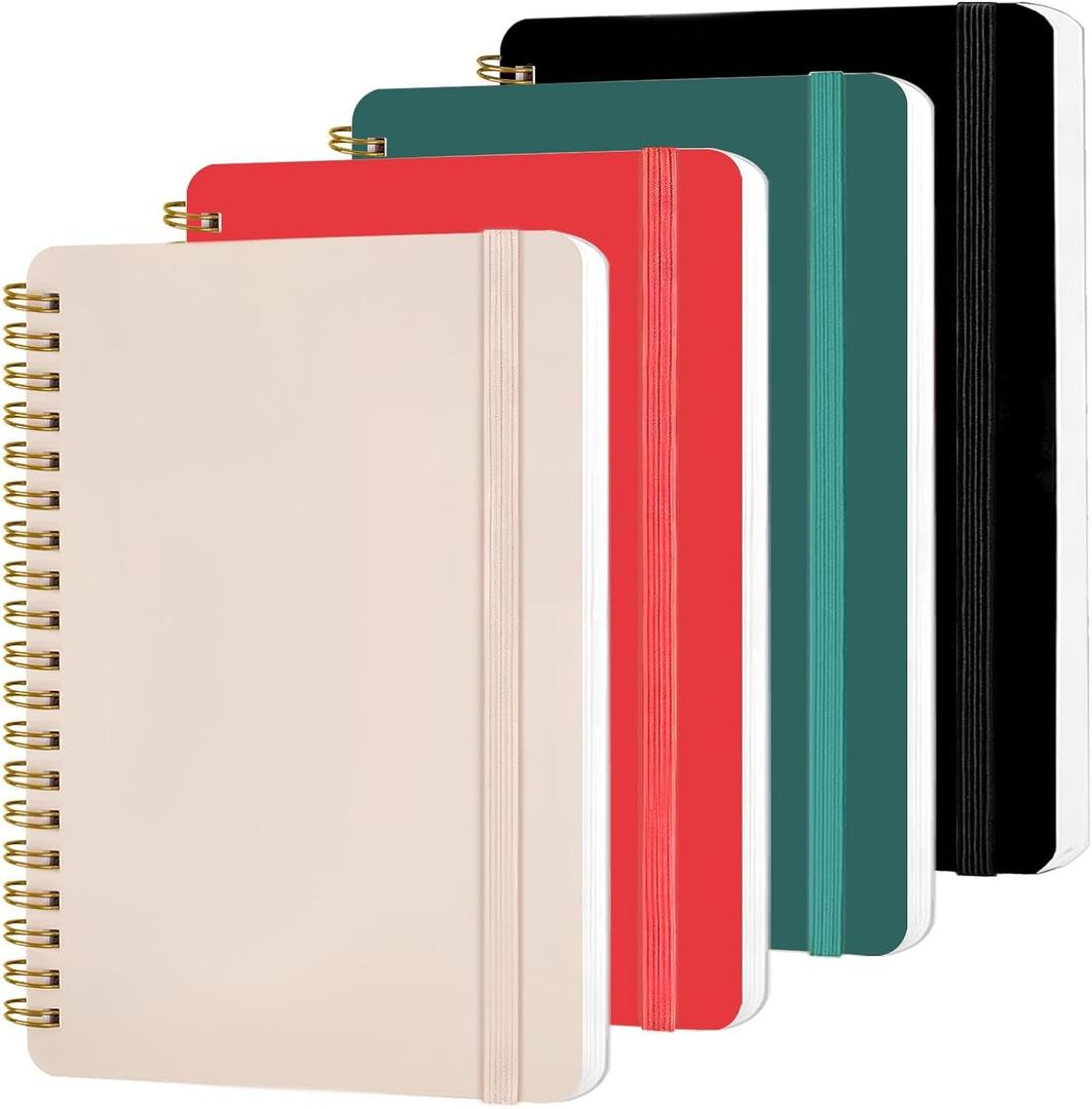 4 PCS 5x7 Spiral Notebook, Spiral Journal Notebook, 5x7 Notebooks for Work, Note Taking, School, Small Notebooks with Strap, Cute Notebooks for Women 50 Sheets