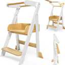 Foldable Toddler Tower with 3 Heights, Kids Step Stool for 1.5-6 Years, Toddler Standing Tower for Bathroom Sink, Stool for Kids Anti-Drop (White)