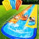 Water Slides for Kids Backyard, 23ft*82in Extra Long Wide 3Lane Slip and Slide with Upgraded Surround Sprinkler System with 3 Bodyboards, Thickened PVC Water Slide for Outdoor Summer Party Play