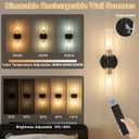 Battery Operated Wall Sconces Set of 2, 330 Rotation 3000K-6000K Dimmable Wireless Wall Sconce with Clear Glass Black Gold 10400mAh USB Rechargeable Wall Lights with Remote Bulbs Included 2 Pack