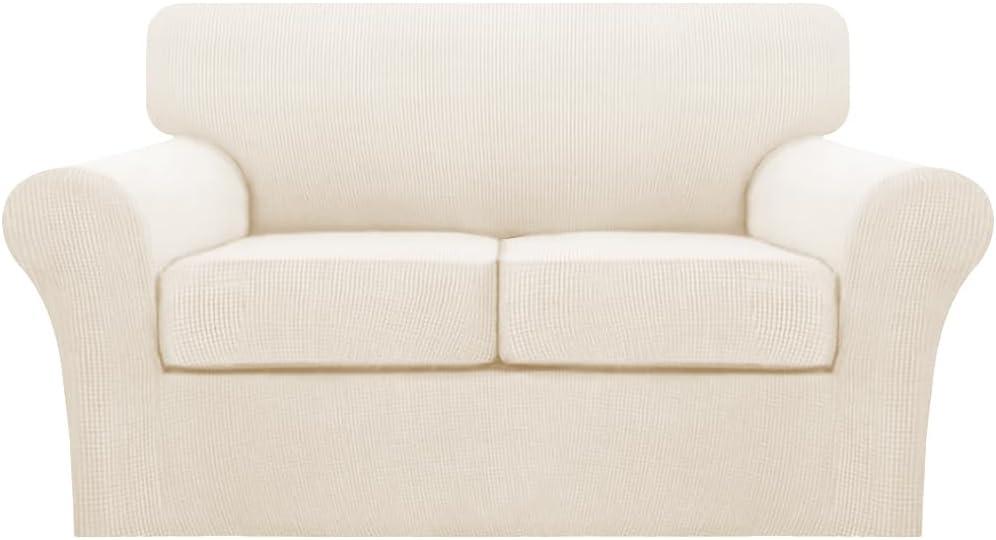 Turquoize 3 Piece Sofa Covers for 2 Cushion Couch Sofa Slipcover Soft Couch Cover for Dogs-Washable Sofa Furniture Cover with 2 Individual Cushion Covers, Thick Jacquard Fabric (Loveseat, Cream)