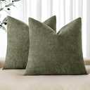 MIULEE Pack of 2 Decorative Throw Pillow Covers Soft Chenille Christmas Throw Pillows Solid Textured Cushion Covers for Spring Couch Sofa Bedroom Living Room 18x18 Inch, Olive Green
