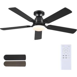 Mpayel Ceiling Fans with Lights and Remote, 52 Inch Black Ceiling Fan with Light, Flush Mount, Low Noise, Reversible, Dimmable, Low Profile Ceiling Fan with Light for Bedroom Indoor Outdoor