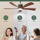 BLNAN 52" Premium Walnut Solid Wood Ceiling Fan with Light - Whisper-Quiet DC Motor, 6 Speeds, 3000K-6000K Dimmable LED, Remote Control with Timer, 2 Downrods for Indoor/Outdoor, A++ Energy Saving