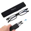 SKYOAK Ultra thin Lightweight Folding Reading Glasses Women Men TR90 Blue Light Blocking Anti UV/Eyestrain Foldable Compact Computer Readers Portable Unique Stretchable Slim Flat case Black +2.0