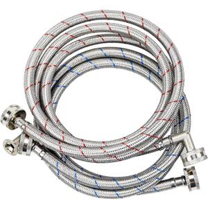 Kabel-Elektro 4 Ft. washing machine hoses Set (Straight / 90 deg.). Wide internal Diameter, 3/4 inches connector compatible NPT faucets and washing ports, Stainless Steel, PVC