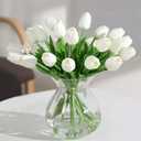 Tulips Artificial Flowers 20 Pcs White Fake Tulip Stems Real Touch PU Tulips for Easter Spring Wedding Bouquet Home Centerpiece Floral Arrangement Table Dcor
