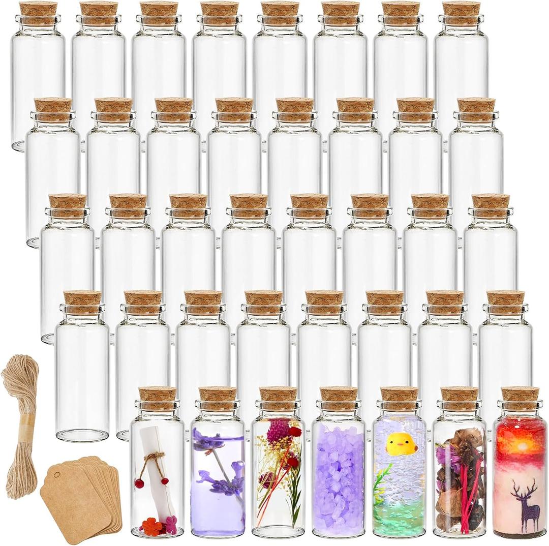 Kingrol 70 Pack 30ml Cork Stoppers Glass Bottles, Wishing Bottles with Personalized Label Tags and String, Mini Bottle for DIY Crafts, Wedding Party Favors