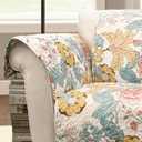 Lush Decor Sydney Furniture Protector, Arm Chair, 71" W x 75" L, Blue & Yellow - Flower Leaf Garden - Quilted Floral Chair Cover - Country Cottage Slipcover - Pet Protector For Chair