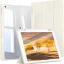 JKSML Case for iPad 9th/8th/7th Generation 10.2 Inch, Case with Pencil Holder for iPad 9/8/7 2021/2020/2019, Hard Back Cover, Auto Wake/Sleep, Cream White