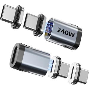 USB-C Adapter 2 Pack, Magnetic Extender, 240W Straight Adapter with 4 Connector Tips, USB4 40Gbps 8K 60Hz Compatible with Thunderbolt 3/4 MacBook Pro/Air Laptop PC