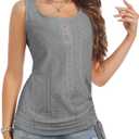 Womens Tank Tops, Summer Tops for Women 2024, U Neck Tank Tops Henley Tank Top Embroidery Sleeveless Stretch Basic Top Shirts (Gray, XS)