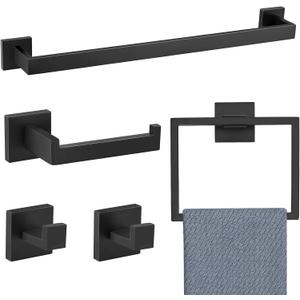 5 Pieces Bathroom Hardware Accessories Set Black Towel Bar Set Towel Holder Racks Set for Bathroom,SUS304 Stainless Steel,Wall Mounted 23.6-Inch