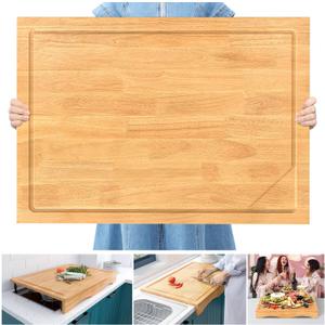 32x23.5in Extra Large Solid Wood Cutting Board and Stovetop Cover  2-in-1 Over The Sink Cutting Board & Gas Stove Cover with Detachable Legs and Juice Groove  Ideal for Kitchen (Model 1)