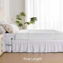 MIYE Wrap Around Ruffled Lace Bed Skirt, Elastic Dust Ruffle with Adjustable Belts, Easy to Put On, Bed Frame Cover, Machine Washable (Wavy/White, King/Queen-15 Drop)