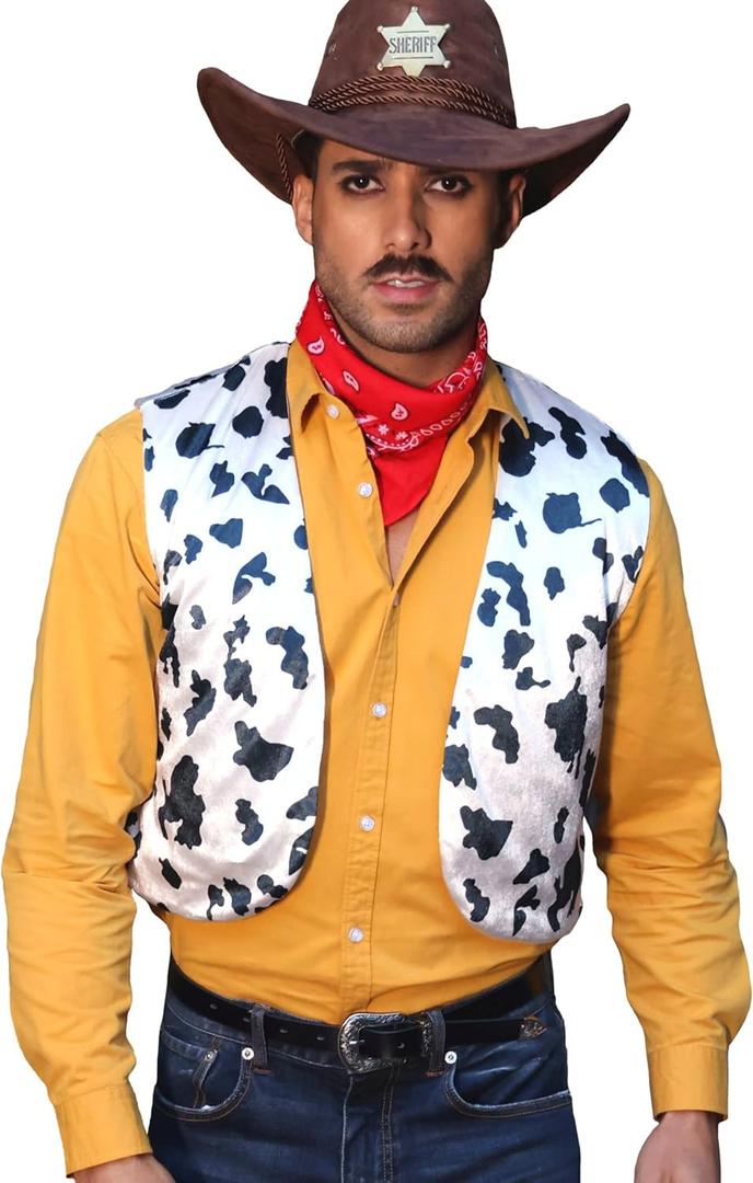 Karlywindow Mens Cow Print Vest Open Front Festival Vintage Hippie Halloween Costumes Outfit Vests (XX-Large, White)