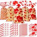 Zonon 200 Pcs Valentines Treat Bags Bulk, 4 Assorted Styles Heart Clear Plastic Valentine's Day Cellophane Bags for Candy Gifts with 200 Pieces Twist Ties for Party Favor Kids Class Holiday Supplies