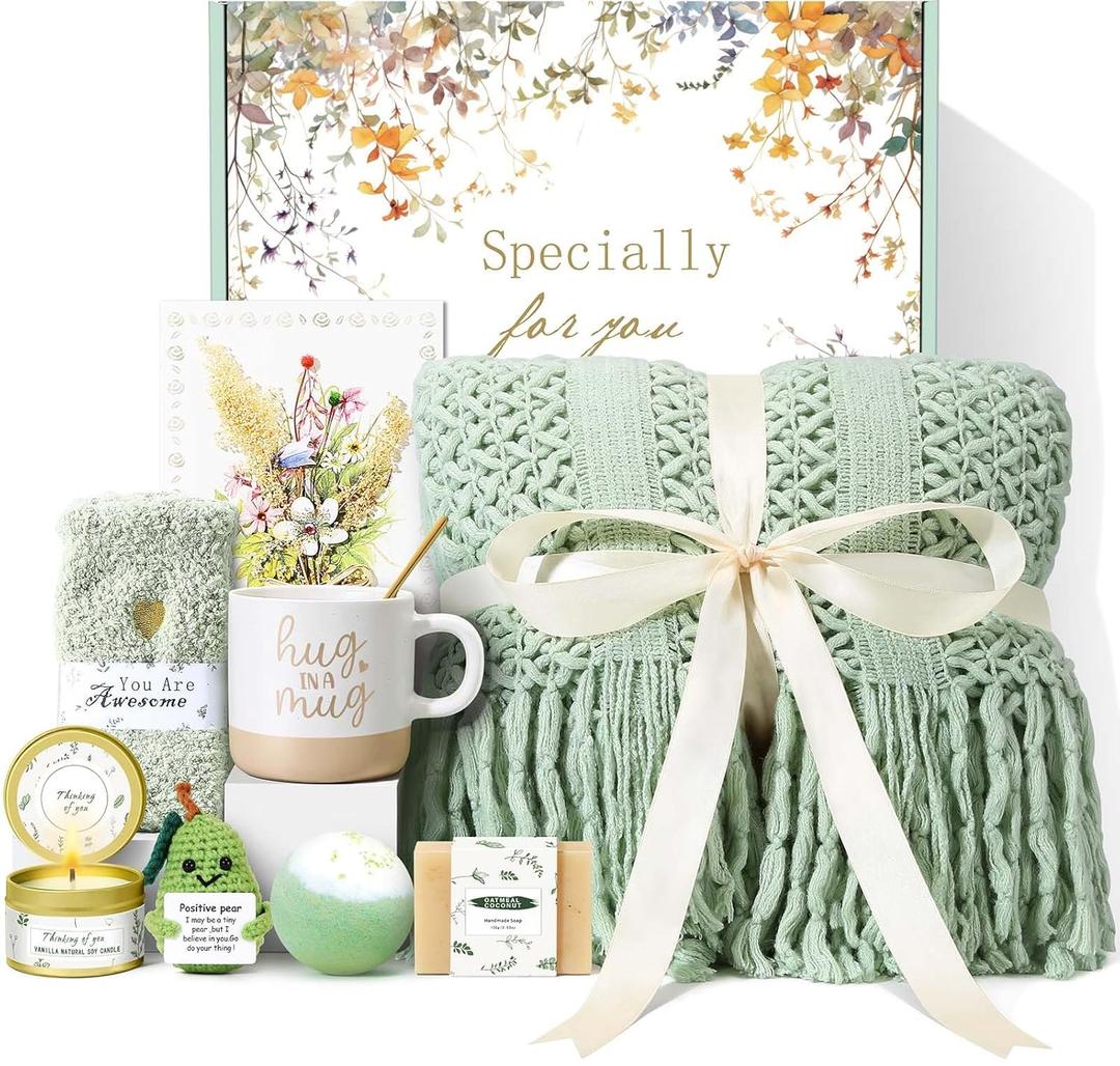 Valentines Day Gifts for Her Mom Friend Sister, Birthday Gifts for Women Self Care Spa Gift Baskets for Women, Get Well Soon Gift Baskets Thinking of You Relaxation Stress Relief Care Package (Sage Green)