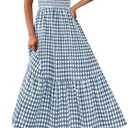 PRETTYGARDEN Womens Summer Dress Casual Square Neck Ruffle Strap Gingham Smocked Midi Flowy A Line Beach Vacation Sun Dresses size XL