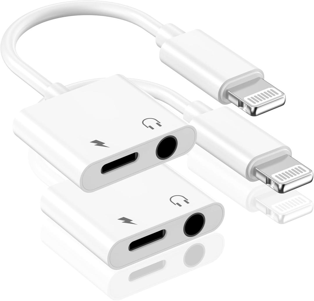 [Apple MFi Certified] Apple Lighting to 3.5 mm Headphone Jack Adapter for iPhone, 2 Pack 2 in 1 iPhone Headphone Aux Audio + Charger Cable Splitter Adapter Dongle for iPhone 14 13 12 11 XS XR X 8 7