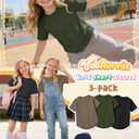 3 Pack Girls' Short Sleeve T-Shirts Loose Fit Crew Neck Tops Raglan Curve Hem Shirts Casual Kids Basic Tees 5-14Y