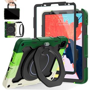 ROISKIN for iPad Air 5th 4th Generation Case (2022 2020) 10.9 inch & iPad Pro 11 Case 4th/3rd/2nd/1st Gen[Screen Protector,15ft Drop Protection] with 360 Stand Hand Strap for Kids Women Man (Ring Stand-Green/Black)