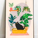 Black Cat Bathroom Canvas Wall Art Funny Cute Vintage Cats Wall Decor Pictures Green Plants Black Cat Posters Prints for Bathroom Toilet Decoration Ready To Hang, Pack of 3