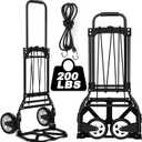 Folding Hand Truck and Dolly, 200 LB Capacity Upgraded Aluminum Dolly Cart, Extended Handle Portable Hand Truck for Travel, Moving, Shopping, Office Use, Black