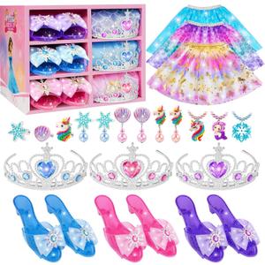 Princess Dress Up for Girls, Dress Up Clothes for Girl with Princess Shoes, Toddler Girls Boutique, Pretend Play Gifts for Little Girl Aged 3-6 Years Old (Pink)