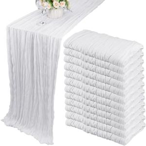 12 Pack 10Ft Cheesecloth Table Runner 35x120 Inch Boho Gauze Table Runner Rustic Cheese Cloth Long Romantic Table Runners for Wedding Bridal Shower Birthday Party Table Decor (White)